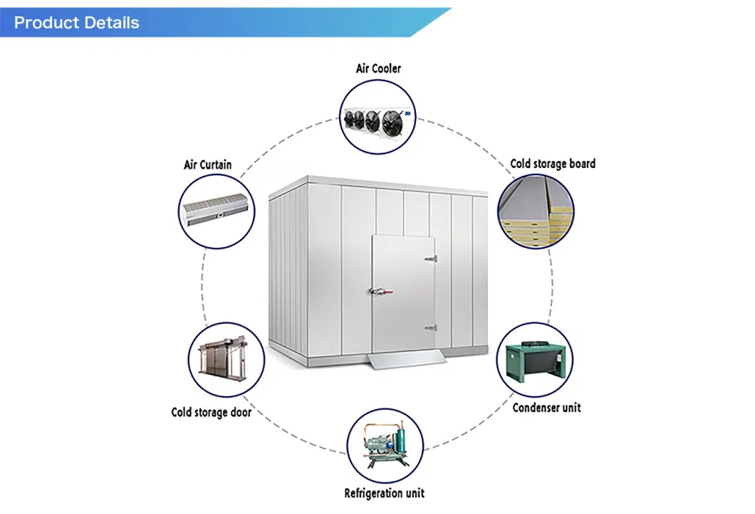 Runte Brand Industrial Condensing Unit PU Panel Walk in Freezer Air Blast Freezer Cold Room Storage for Fruits Vegetables Meat Fish Seafood Prefabricated Food